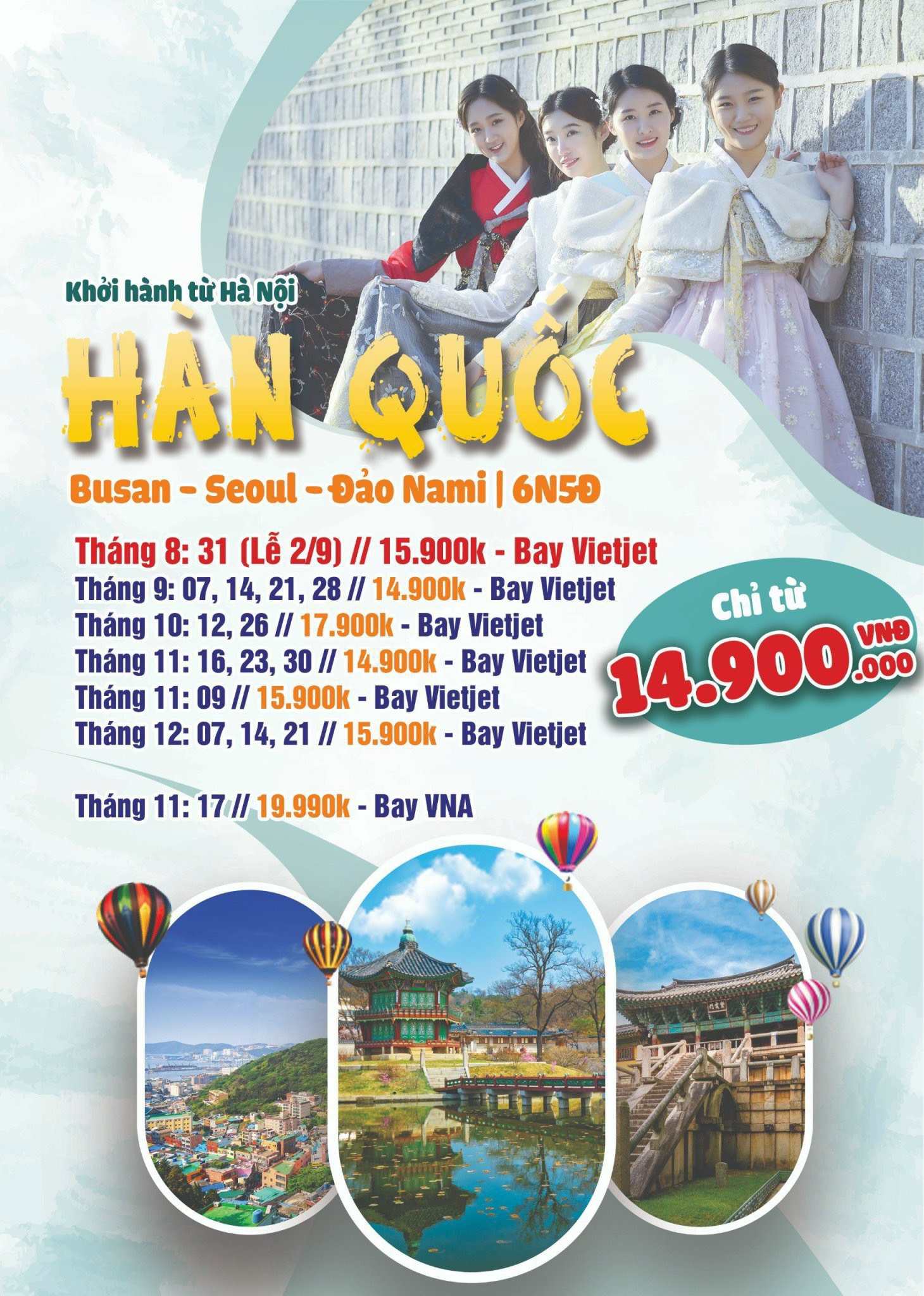 Hàn Quốc (Busan - Seoul - Đảo Nami) 6 Ngày 5 Đêm